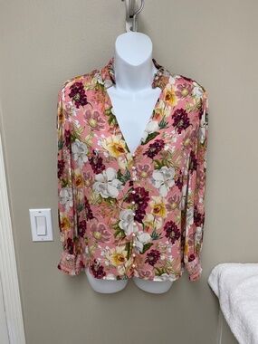 NEW! Alice + Olivia Reilly Mandarin Collar Blouse Juniper Floral Pink XS $375